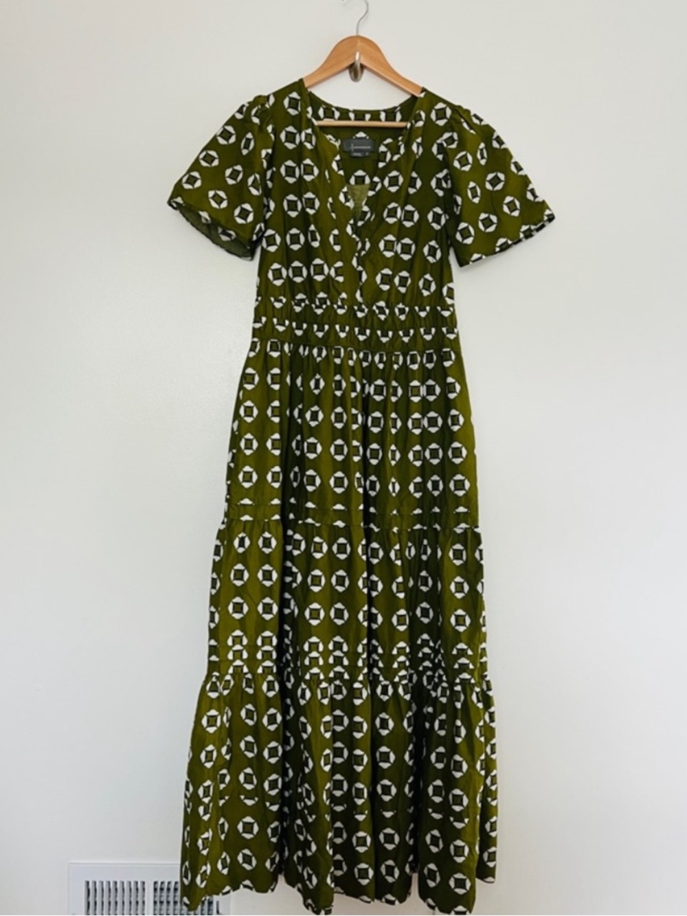 Anthropologie Olive Green Printed Maxi Dress with White Motif - Picture 2 of 3